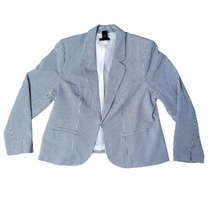 Lane Bryant Navy White Striped Hook & Eye Closure Blazer - ALTERED